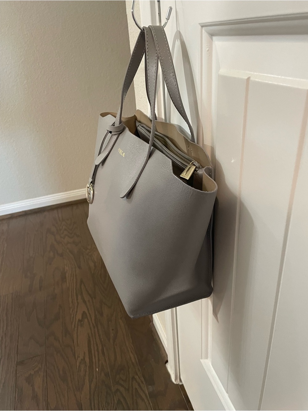 Furla Gray Saffiano Leather Tote with Gold Charm - Picture 6 of 6